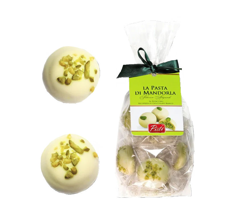 Ciastka migdałowo-pistacjowe w białej czekoladzie Pisti 150g